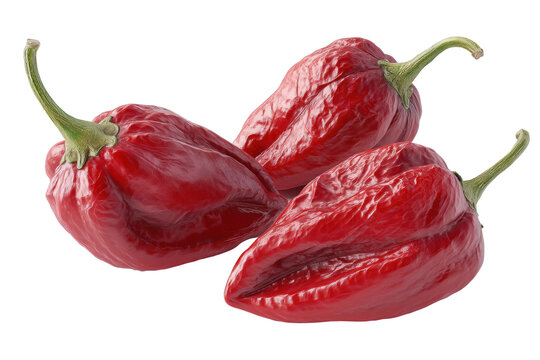Vibrant red ghost peppers on isolated background, cut out