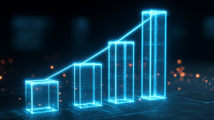 A futuristic rising bar chart with an ascending line that conveys analytics driven performance optimization financial strategy and positive market momentum.
