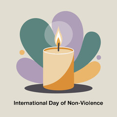 Minimalistic vector illustration celebrating International Day of Non-Violence with dove, peace hand sign, globe, heart symbols, and abstract harmony shapes in flat solid colors.