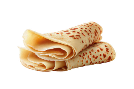 Folded traditional flatbread with golden spots against black background, cut out