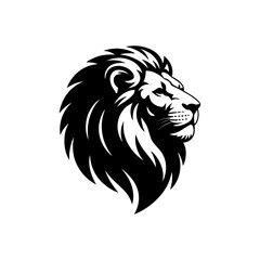 Vector lion silhouette logo, a stylish isolated king of the jangle lion head with flowing mane, a minimalist and deometric lion design on white background for logo, branding, and Illustration