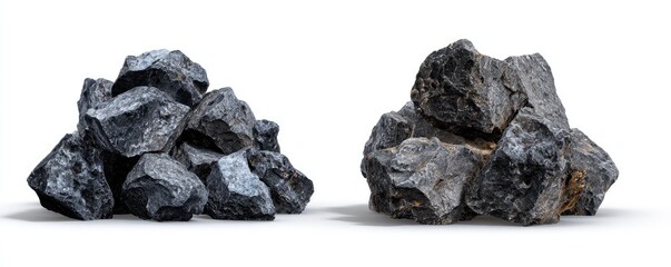 Obraz premium Two piles of dark gray rocks