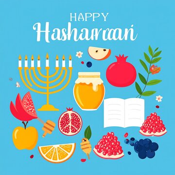 Festive illustration of Jewish holiday items