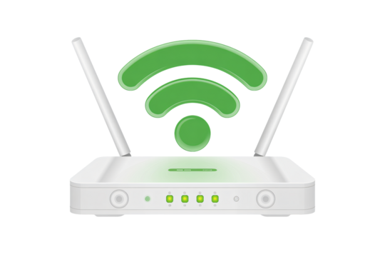 Modern Wi-Fi router broadcasting strong wireless signal, seamless connectivity
