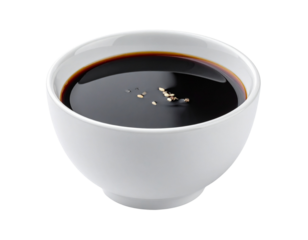 White ceramic bowl with soy sauce isolated png transparent background