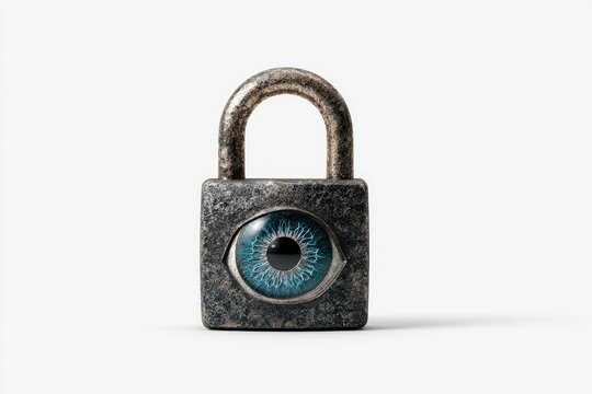 Rusty padlock with a watchful eye