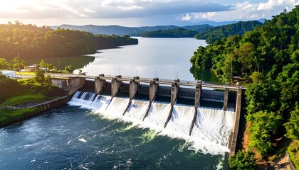 Majestic Dam and Reservoir in Lush Green Tropical Landscape