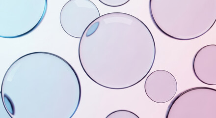 Dynamic futuristic abstract 3D render of various floating ultra-thin transparent glass circles, useful for conveying concepts of connectivity and seamless motion.