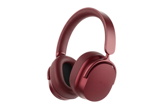 Sleek modern over ear headphones in rich burgundy metallic finish