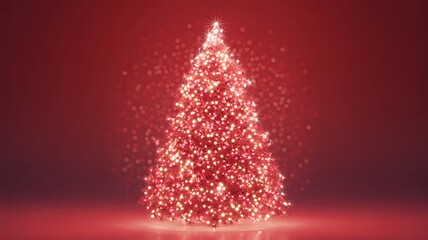 Sparkling red christmas tree illuminated with warm festive lights