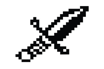 Pixelated sword displays simplistic retro style and clear form using basic geometric shapes