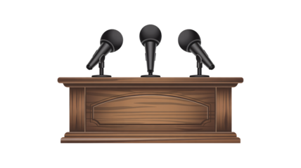 Professional podium with three microphones ready for a conference or speech