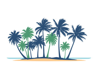 Obraz premium A tropical island paradise with palm trees and ocean waves.