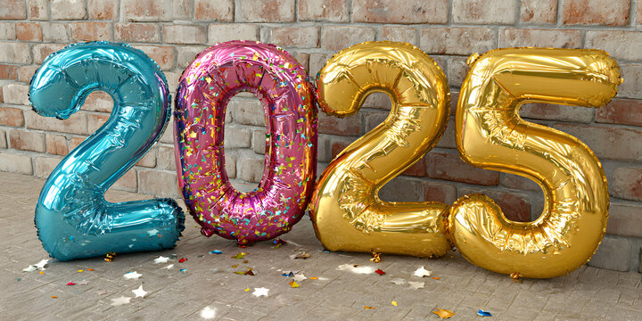 Happy new year 2025 decoration background with balloon, 3D rendering illustration