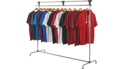 Vibrant collection of stylish t-shirts and hoodie on display rack