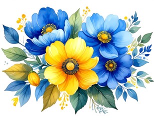 Vibrant bouquet of blue and yellow flowers