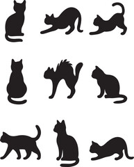 Cat silhouette set in various poses vector illustration