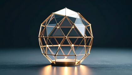 Geometric Candle Holder with Illuminated Light on Dark Background