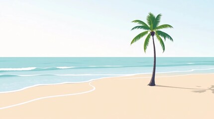Obraz premium tropical beach illustration with palm tree sea and sand representing vacation holiday and summer