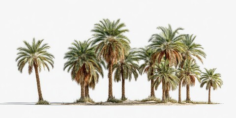 Group of date palm trees against white background