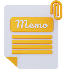 Memo Note with Paper Clip 3d icon
