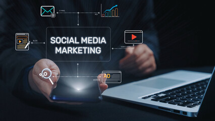 Social media marketing strategy with engagement metrics. Social marketing boosts media visibility. Social media marketing drives traffic. Social media marketing increases engagement. Elide