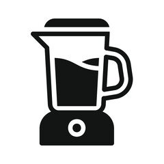 Simple black and white icon of a kitchen blender with liquid inside on a white background