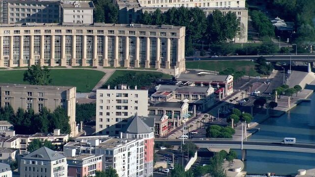 Aerial view of the antigone district in montpellier, france on a sunny day