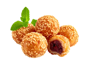 Chinese sesame balls with red bean filling isolated png transparent background