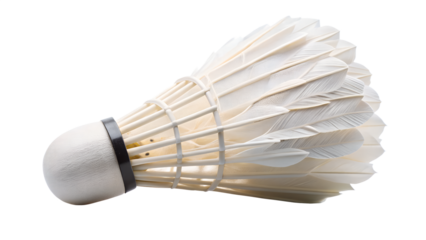 A pristine white badminton shuttlecock, isolated on transparent background, ready for a competitive game of badminton