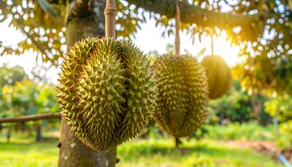 Durian fruit hanging from a tree (2)
