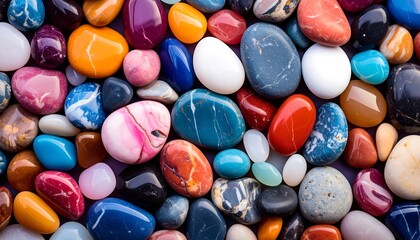 Colorful polished stones in a vibrant array