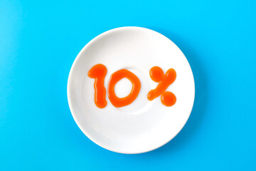 10 percent discount is written by chilli sauce on a white plate.