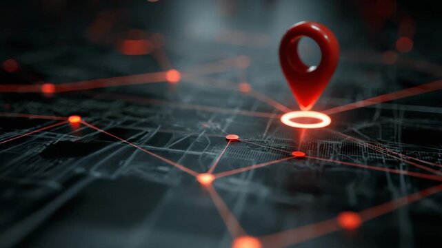 Digital map with red location pin highlighting a specific area  