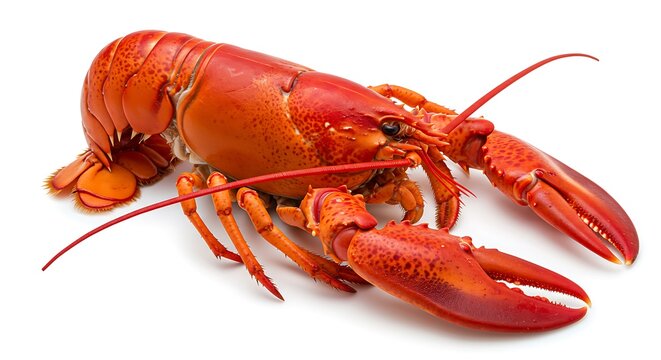 Cooked whole red lobster isolated on a white background. Luxury seafood delicacy for gourmet restaurant dinners and special occasion meals.
