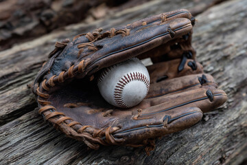 A baseball is sitting in a glove