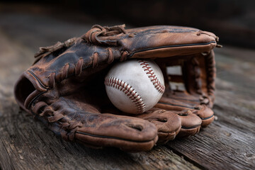 A baseball is sitting in a glove