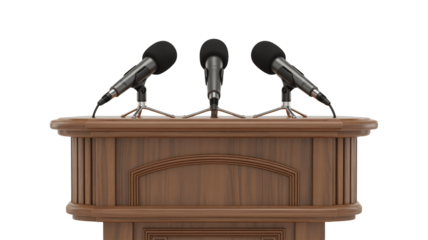 Professional podium with three microphones ready for important announcements