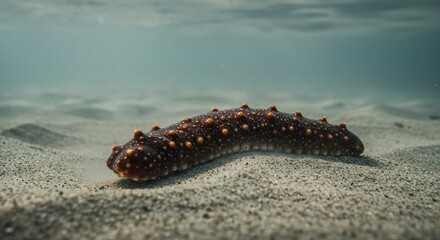 Sea Cucumber Resting on Sandy Seabed in Clear Turquoise Waters
