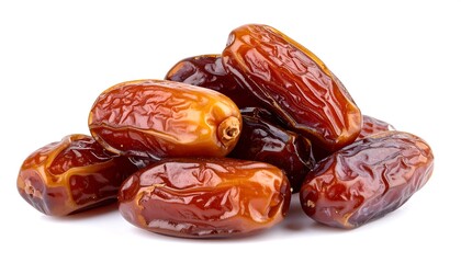 Pile of dried dates against white background