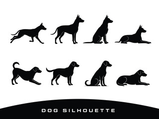 Dog Silhouettes - Collection of Canine Poses.