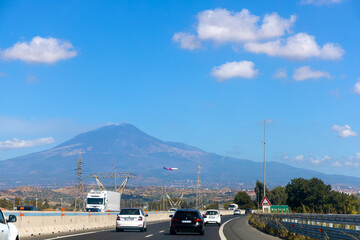 Scenic highway view with Mount Etna