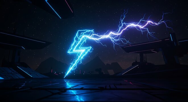 Digital lightning flash icon illuminating a futuristic tech interface, symbolizing electric power, voltage, and dynamic force