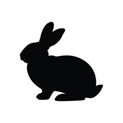 Obraz premium Black silhouette of a sitting rabbit on white background