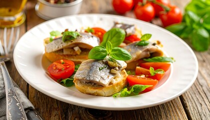 Appetizing fish sandwiches with tomatoes