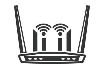 Router emits wireless connectivity signal with antennas, showing network access to devices seamlessly