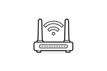 Router with two antennas emitting wifi signals displayed in a clean outline