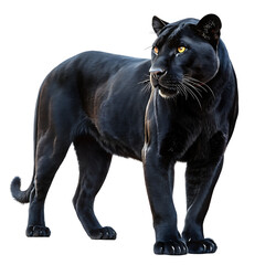 Fototapeta premium Majestic black panther standing proudly with intense gaze isolated on transparent background