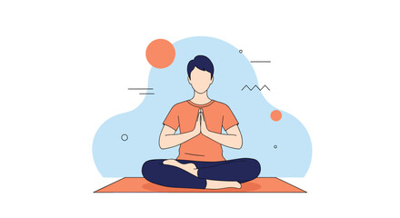 Man meditating peacefully in a relaxed pose on a yoga mat surrounded by calming elements.