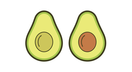 Two halves of a ripe avocado showing the seed and flesh.